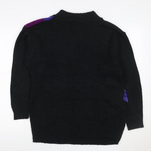 St Michael Women’s Black M 80s Geometric Beaded Chunky Knit Jumper