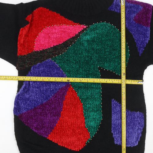 St Michael Women’s Black M 80s Geometric Beaded Chunky Knit Jumper