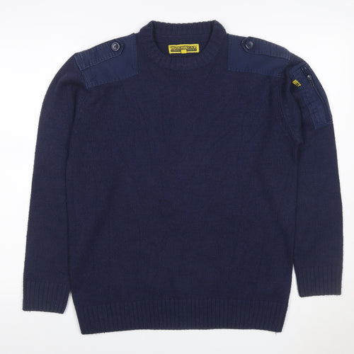 Workwear Men's Blue M Acrylic Crew Neck Shoulder Zip Pullover Jumper