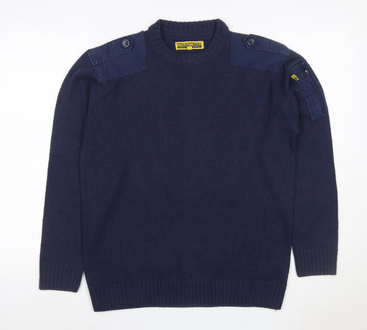 Workwear Men's Blue M Acrylic Crew Neck Shoulder Zip Pullover Jumper