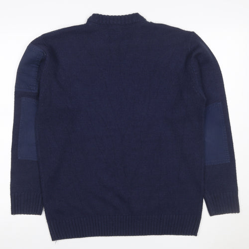 Workwear Men's Blue M Acrylic Crew Neck Shoulder Zip Pullover Jumper