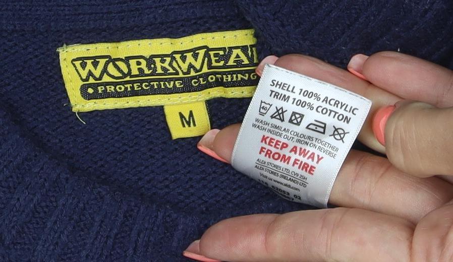 Workwear Men's Blue M Acrylic Crew Neck Shoulder Zip Pullover Jumper