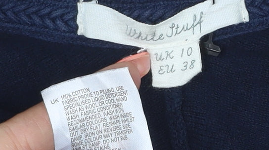 White Stuff Women’s Blue Size 10 Open Cotton Knit Cardigan Pockets