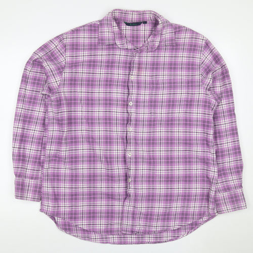 Boden Men's Purple Plaid Cotton Flannel Button-Down Shirt L