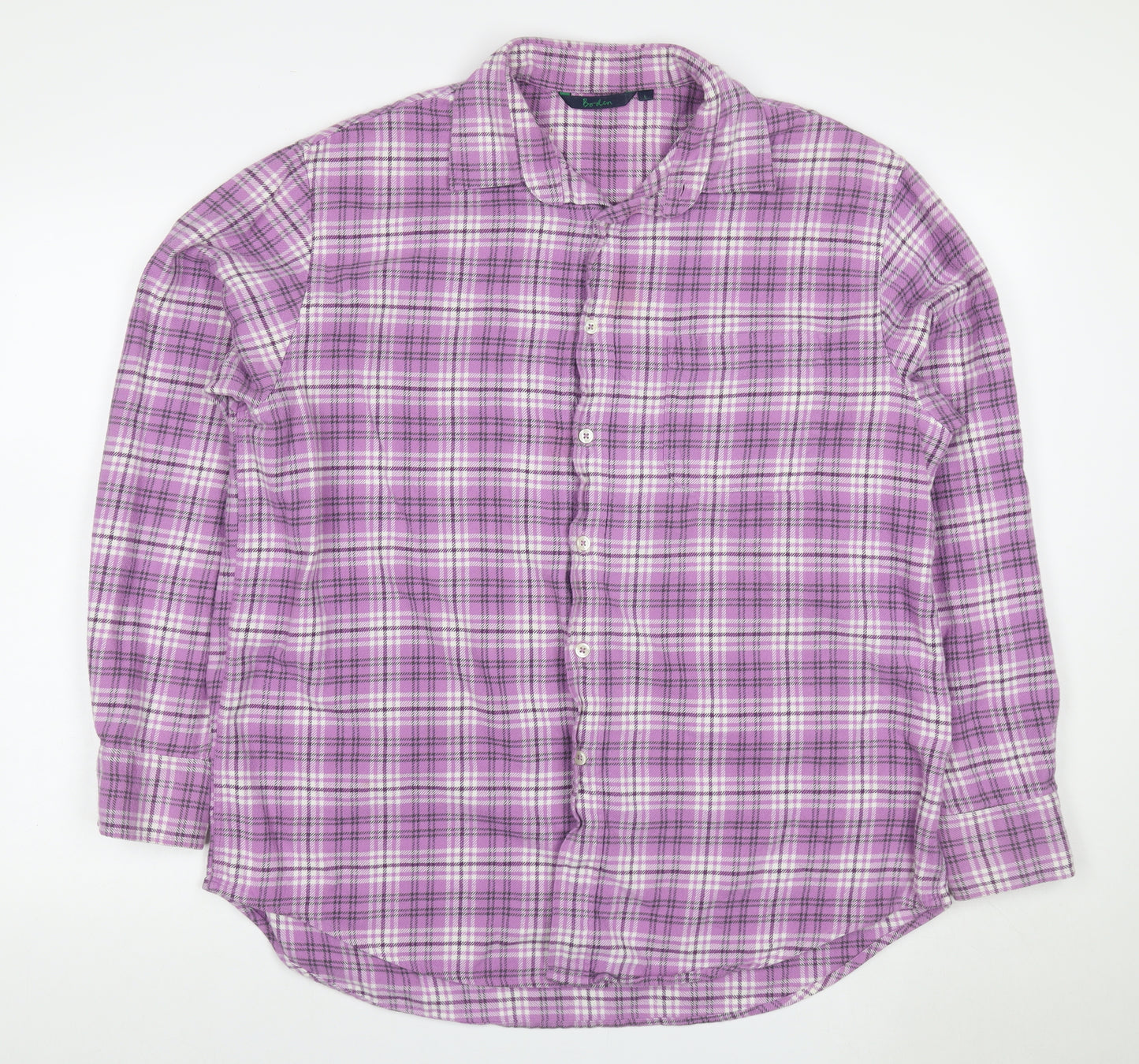 Boden Men's Purple Plaid Cotton Flannel Button-Down Shirt L