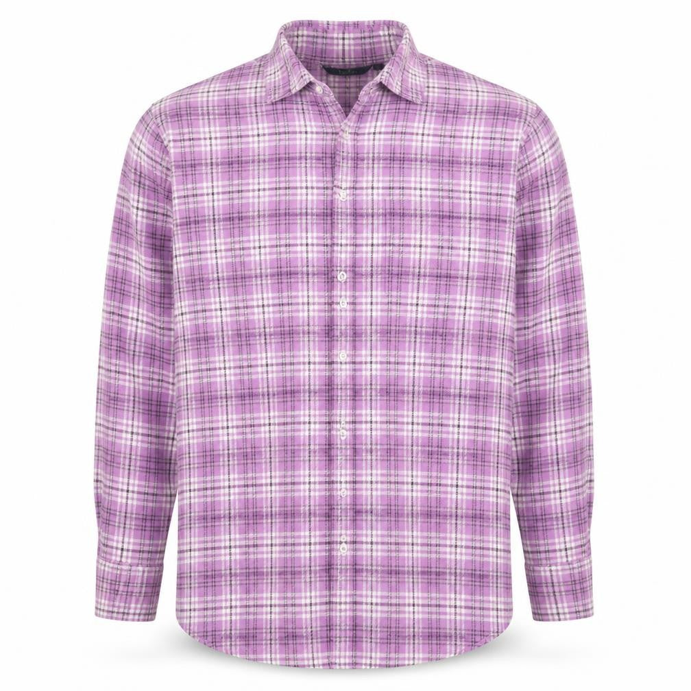 Front view of Boden Men's Purple Plaid Cotton Flannel Button-Down Shirt L