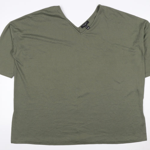 New Look Curves Women Green UK 24 V-Neck Jersey T-Shirt Short Sleeve