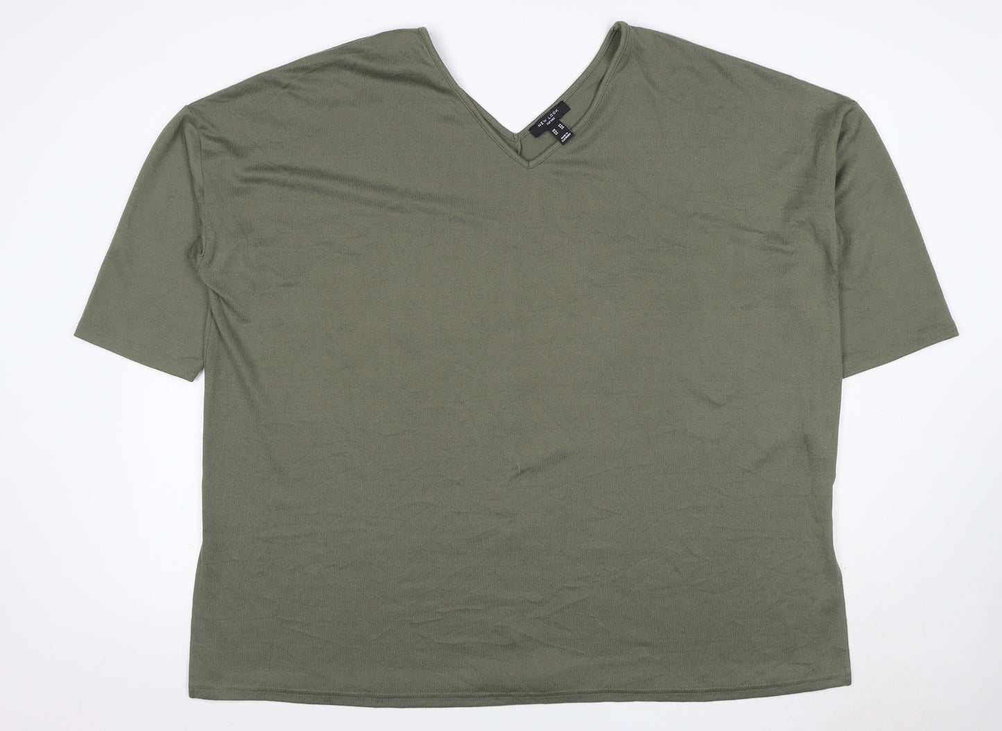 New Look Curves Women Green UK 24 V-Neck Jersey T-Shirt Short Sleeve