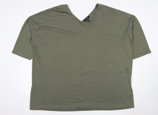 New Look Curves Women Green UK 24 V-Neck Jersey T-Shirt Short Sleeve