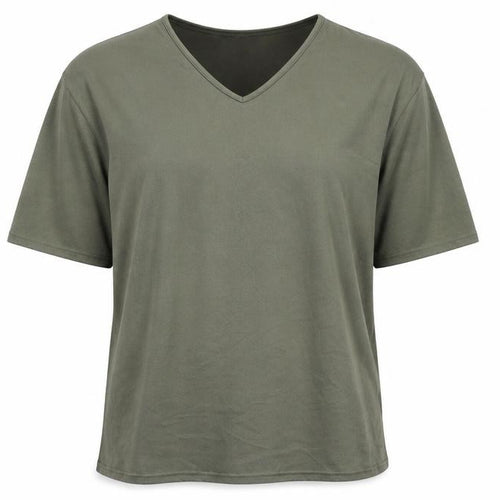 New Look Curves Women Green UK 24 V-Neck Jersey T-Shirt Short Sleeve