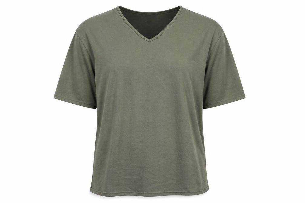New Look Curves Women Green UK 24 V-Neck Jersey T-Shirt Short Sleeve