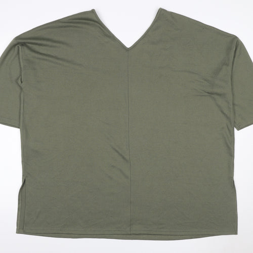 New Look Curves Women Green UK 24 V-Neck Jersey T-Shirt Short Sleeve