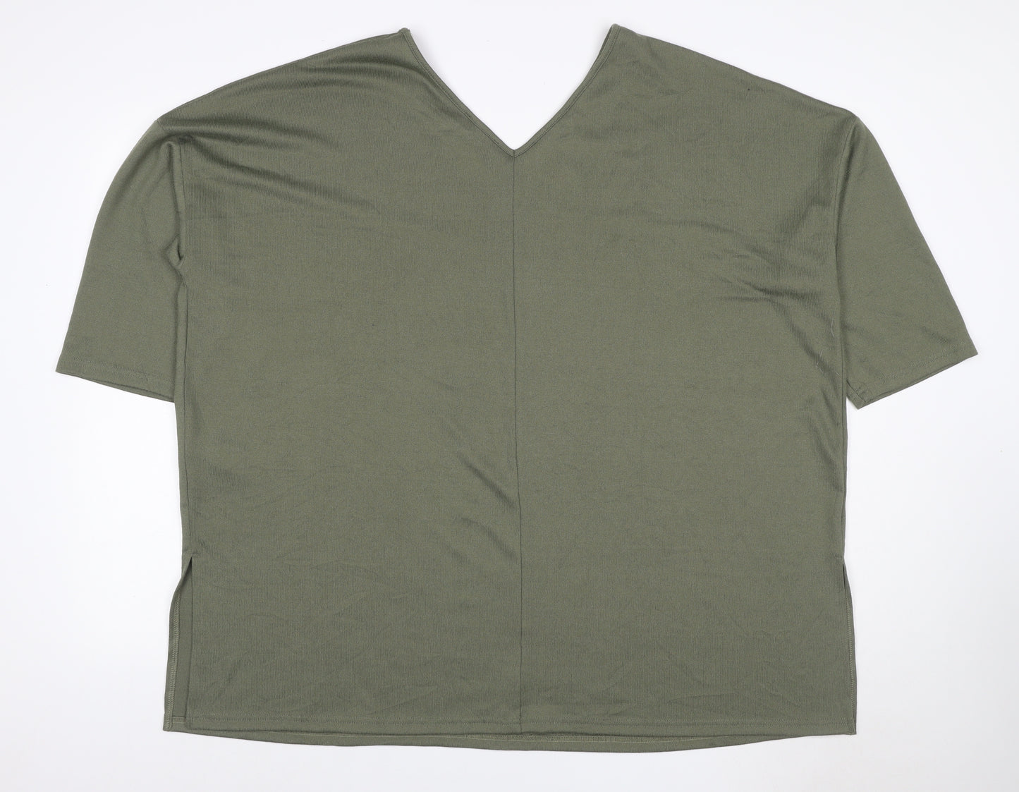 New Look Curves Women Green UK 24 V-Neck Jersey T-Shirt Short Sleeve
