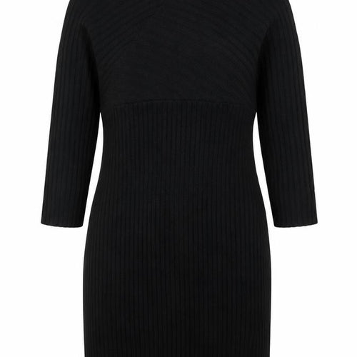 Boohoo Women Black L Ribbed Knit V-Neck Bodycon Knee Dress