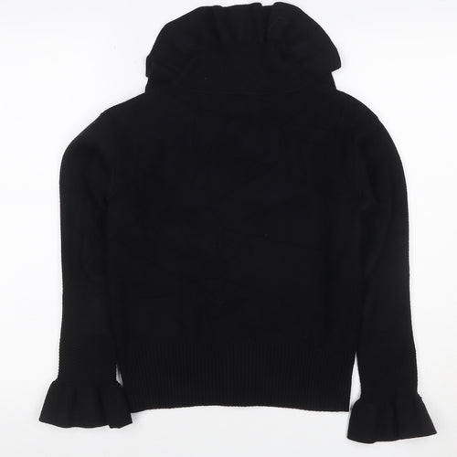 River Island Women Black Size 10 Collared Button Bell Sleeve Cardigan