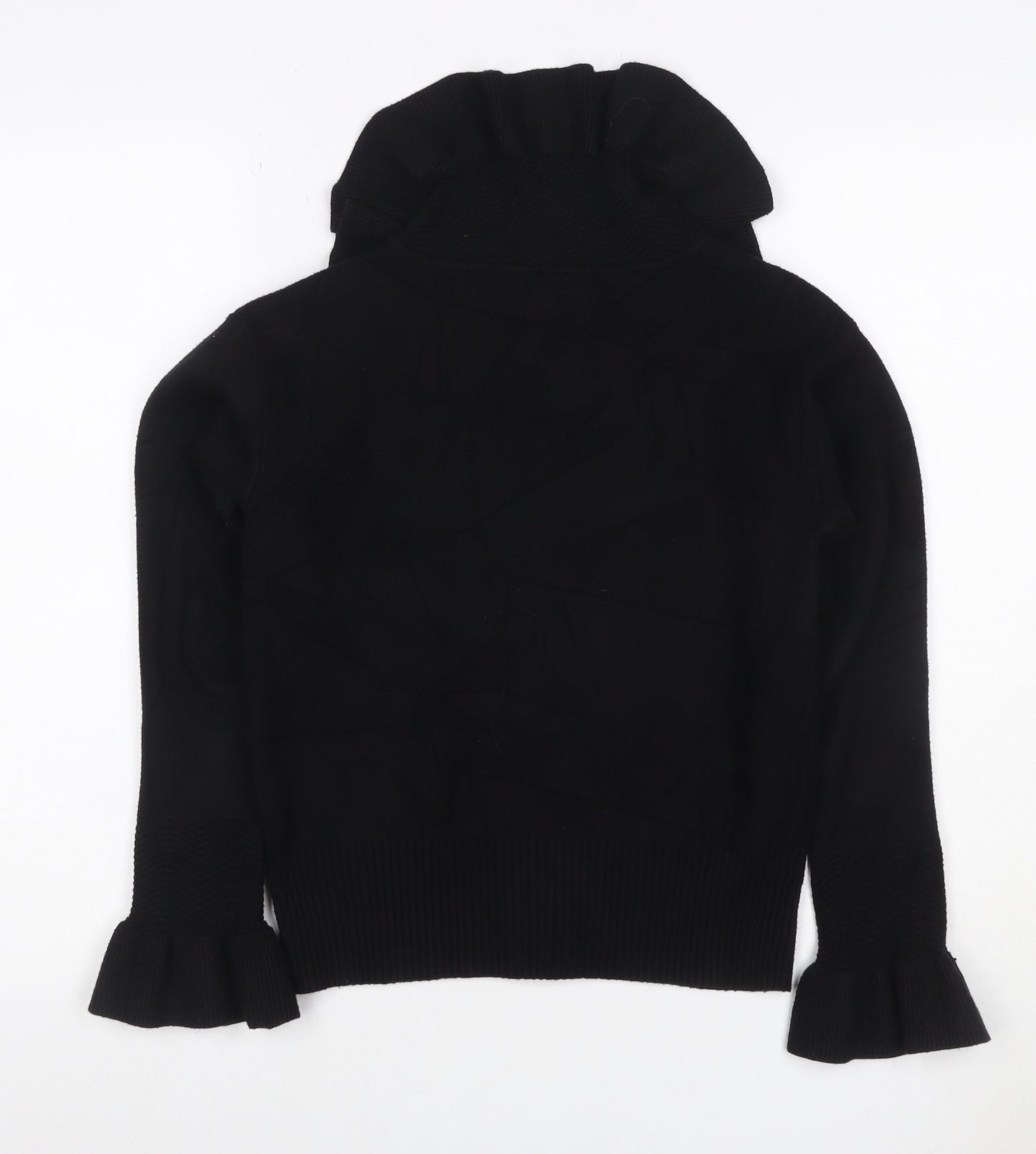 River Island Women Black Size 10 Collared Button Bell Sleeve Cardigan