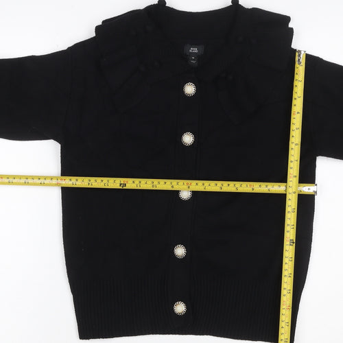 River Island Women Black Size 10 Collared Button Bell Sleeve Cardigan
