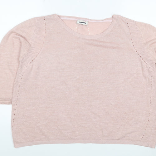 M&S Women Pink UK 20 Linen Cotton 3/4 Sleeve Raglan Knit Jumper