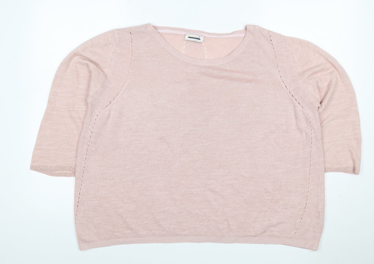 M&S Women Pink UK 20 Linen Cotton 3/4 Sleeve Raglan Knit Jumper