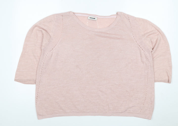 M&S Women Pink UK 20 Linen Cotton 3/4 Sleeve Raglan Knit Jumper