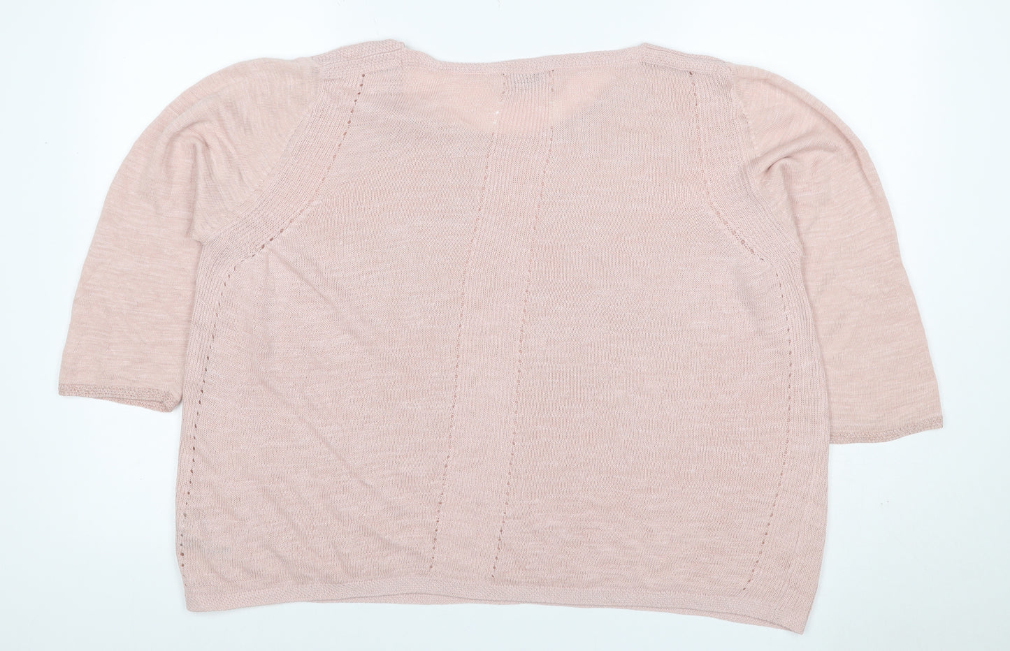 M&S Women Pink UK 20 Linen Cotton 3/4 Sleeve Raglan Knit Jumper