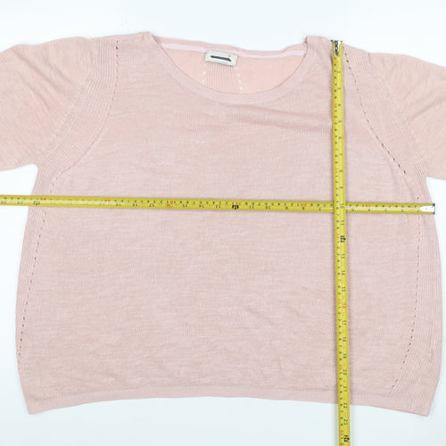 M&S Women Pink UK 20 Linen Cotton 3/4 Sleeve Raglan Knit Jumper