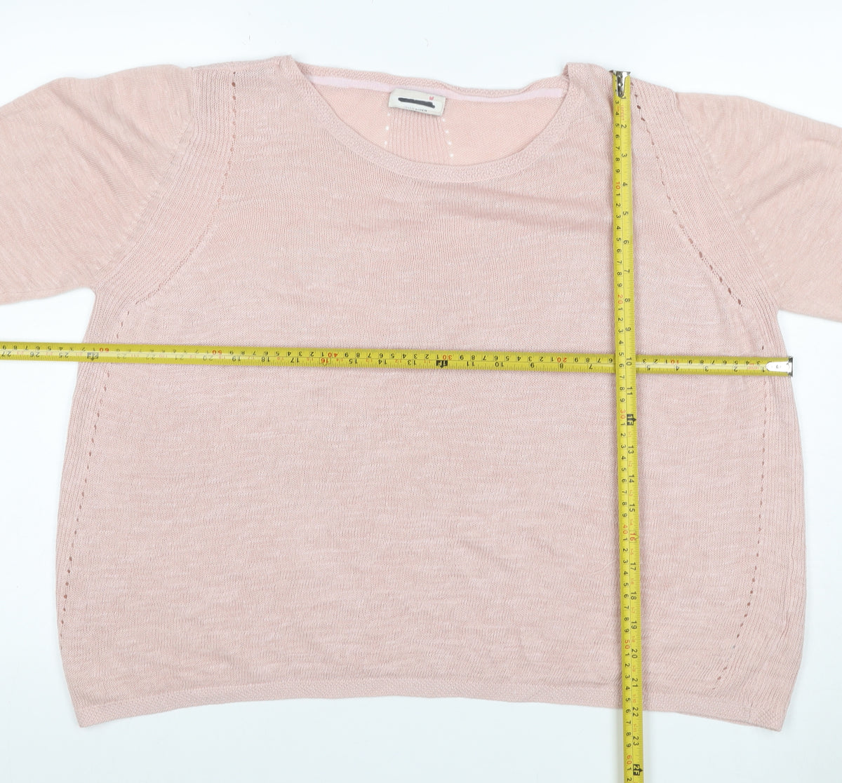 M&S Women Pink UK 20 Linen Cotton 3/4 Sleeve Raglan Knit Jumper