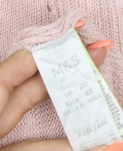 M&S Women Pink UK 20 Linen Cotton 3/4 Sleeve Raglan Knit Jumper