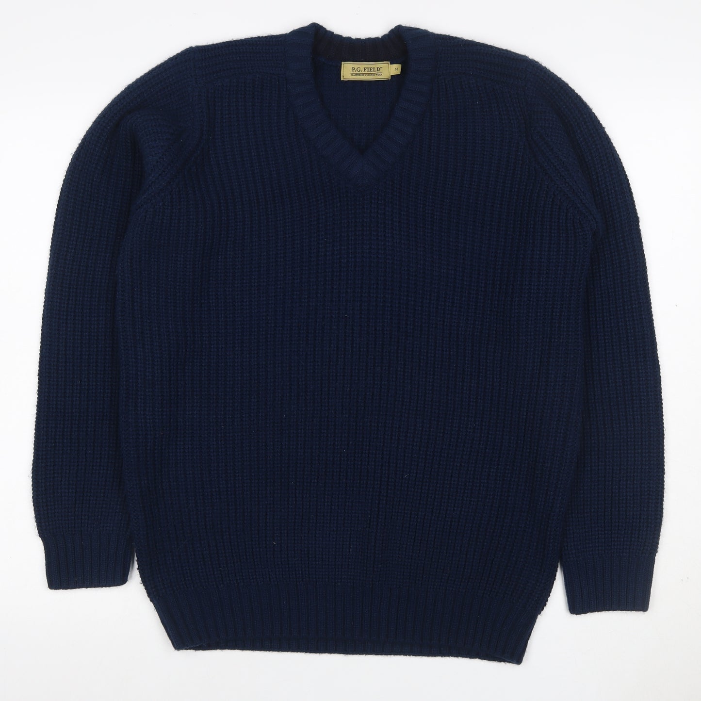 P.G. Field Men’s Blue M Chunky Knit V-Neck Pullover Jumper
