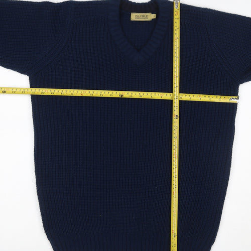 P.G. Field Men’s Blue M Chunky Knit V-Neck Pullover Jumper