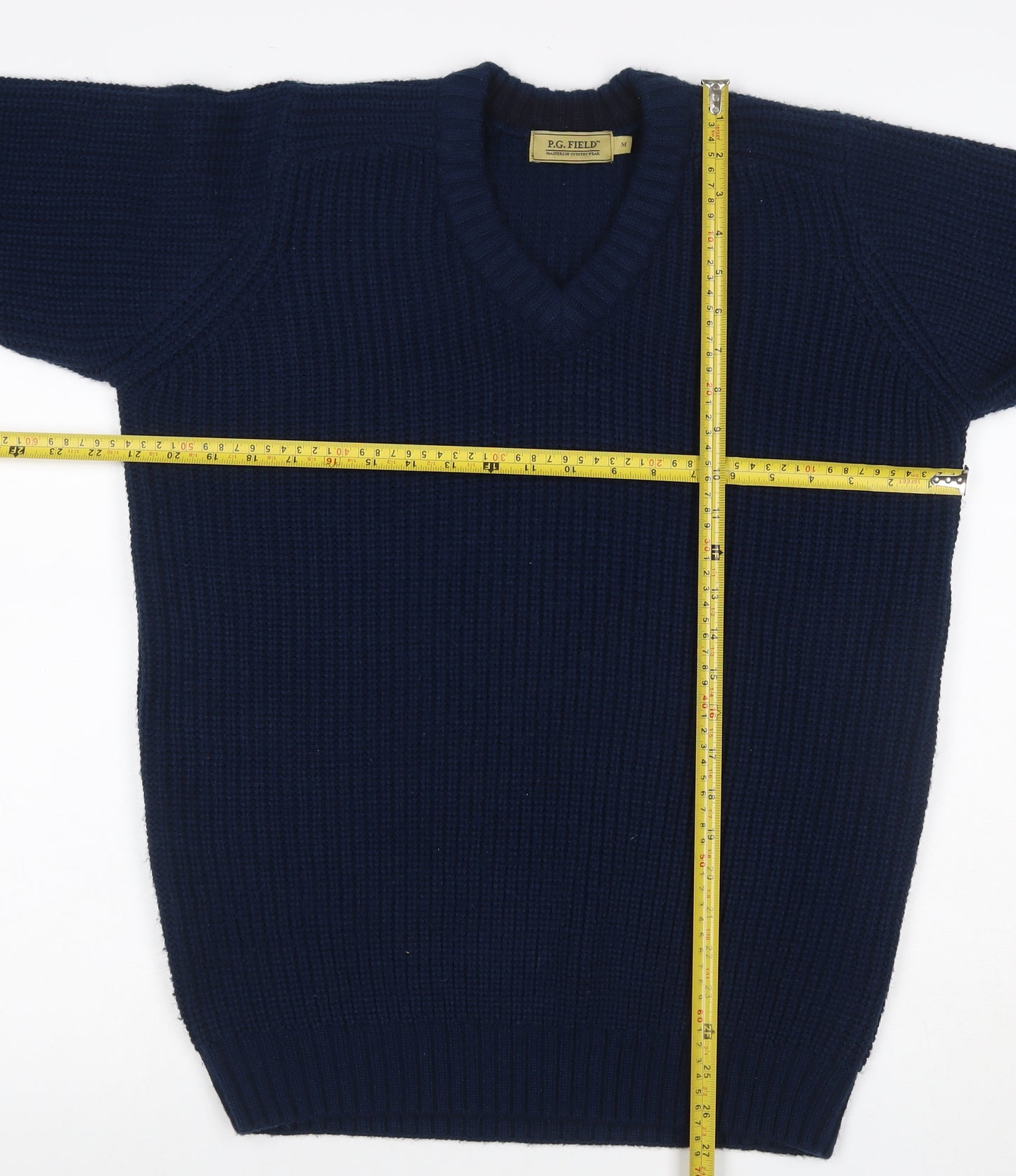 P.G. Field Men’s Blue M Chunky Knit V-Neck Pullover Jumper