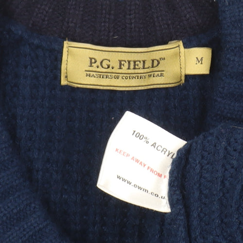 P.G. Field Men’s Blue M Chunky Knit V-Neck Pullover Jumper