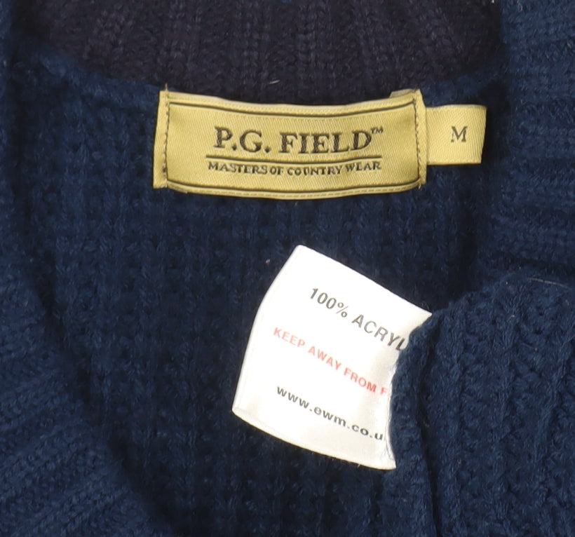 P.G. Field Men’s Blue M Chunky Knit V-Neck Pullover Jumper