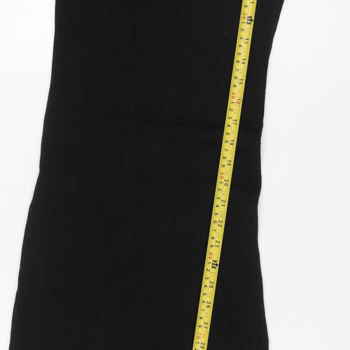 QED London Women Black L Ribbed Knit V-Neck Midi Jumper Dress