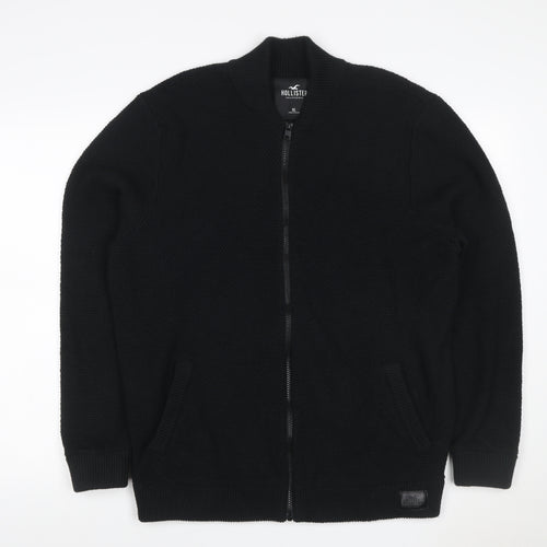 Hollister Men’s Black XL Full Zip Knit Jumper High Neck Pockets