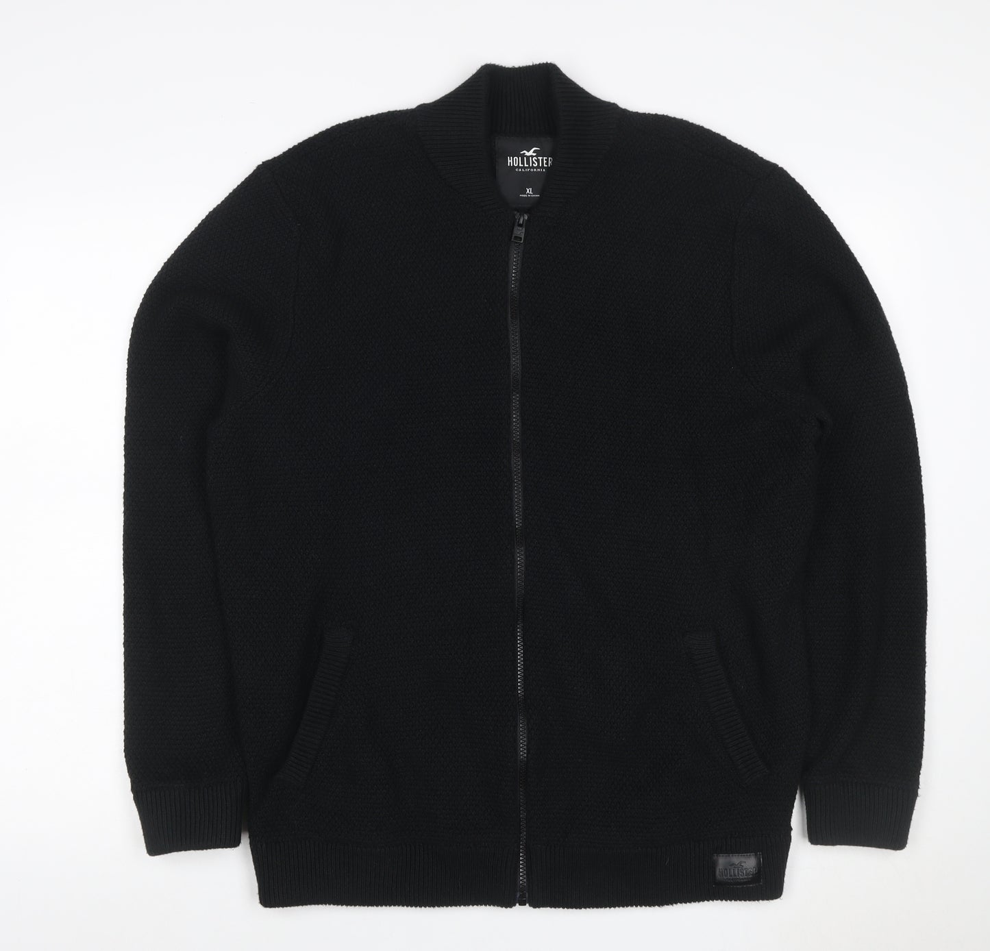 Hollister Men’s Black XL Full Zip Knit Jumper High Neck Pockets