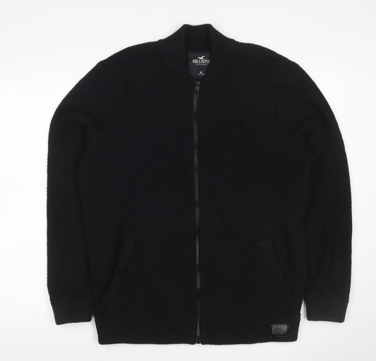 Hollister Men’s Black XL Full Zip Knit Jumper High Neck Pockets