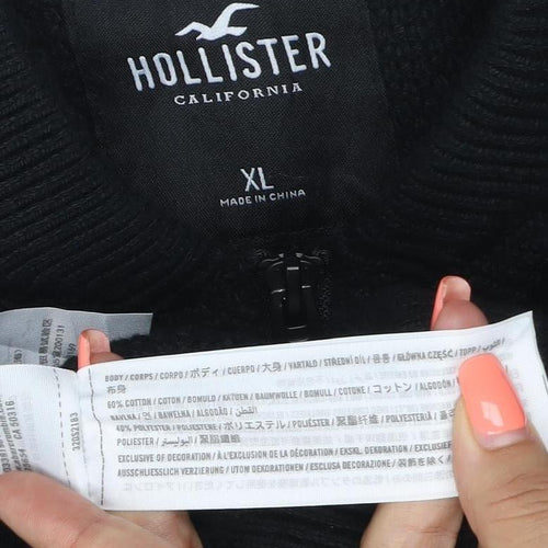 Hollister Men’s Black XL Full Zip Knit Jumper High Neck Pockets