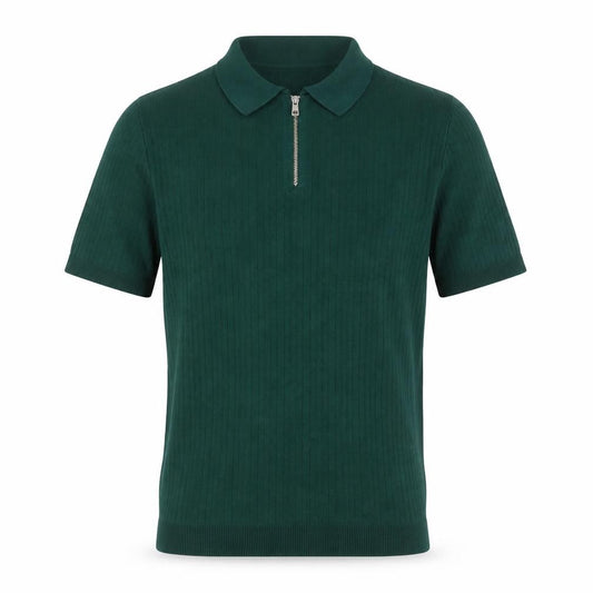 River Island Men’s Green M Ribbed Knit 1/4 Zip Polo Shirt