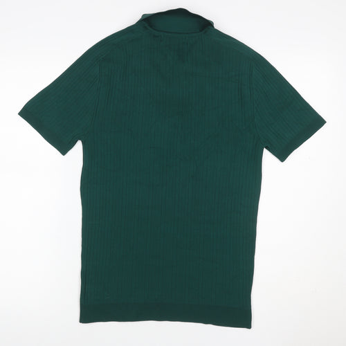 River Island Men’s Green M Ribbed Knit 1/4 Zip Polo Shirt