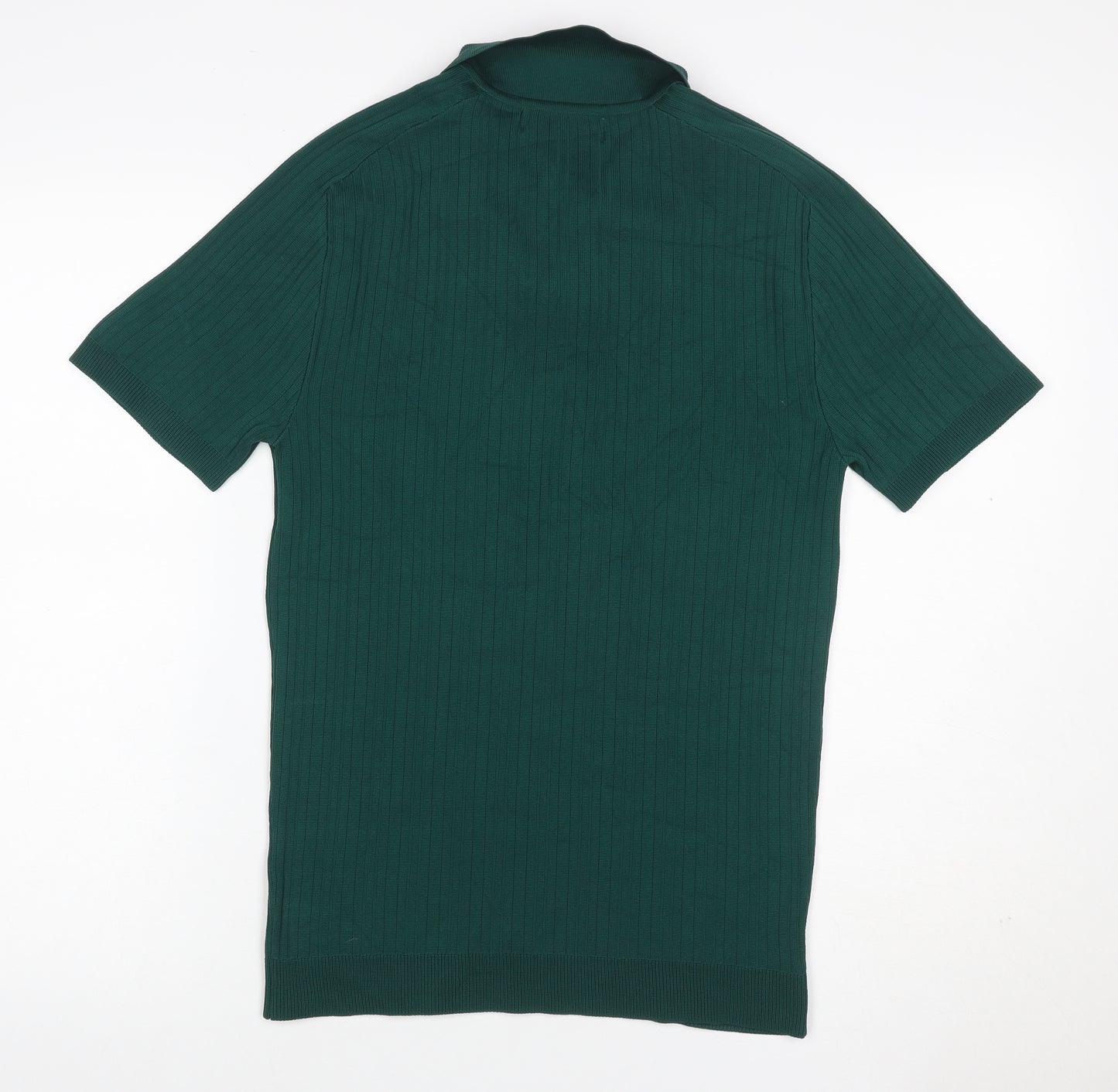 River Island Men’s Green M Ribbed Knit 1/4 Zip Polo Shirt