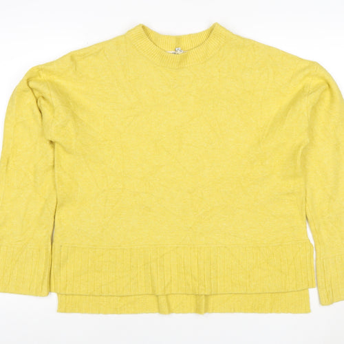 River Island Women Yellow XS Relaxed Mock Neck Ruffle Hem Pullover Jumper