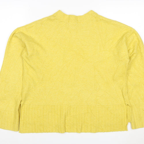 River Island Women Yellow XS Relaxed Mock Neck Ruffle Hem Pullover Jumper