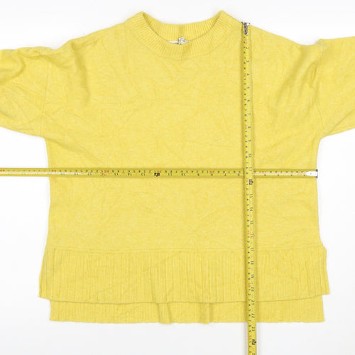 River Island Women Yellow XS Relaxed Mock Neck Ruffle Hem Pullover Jumper