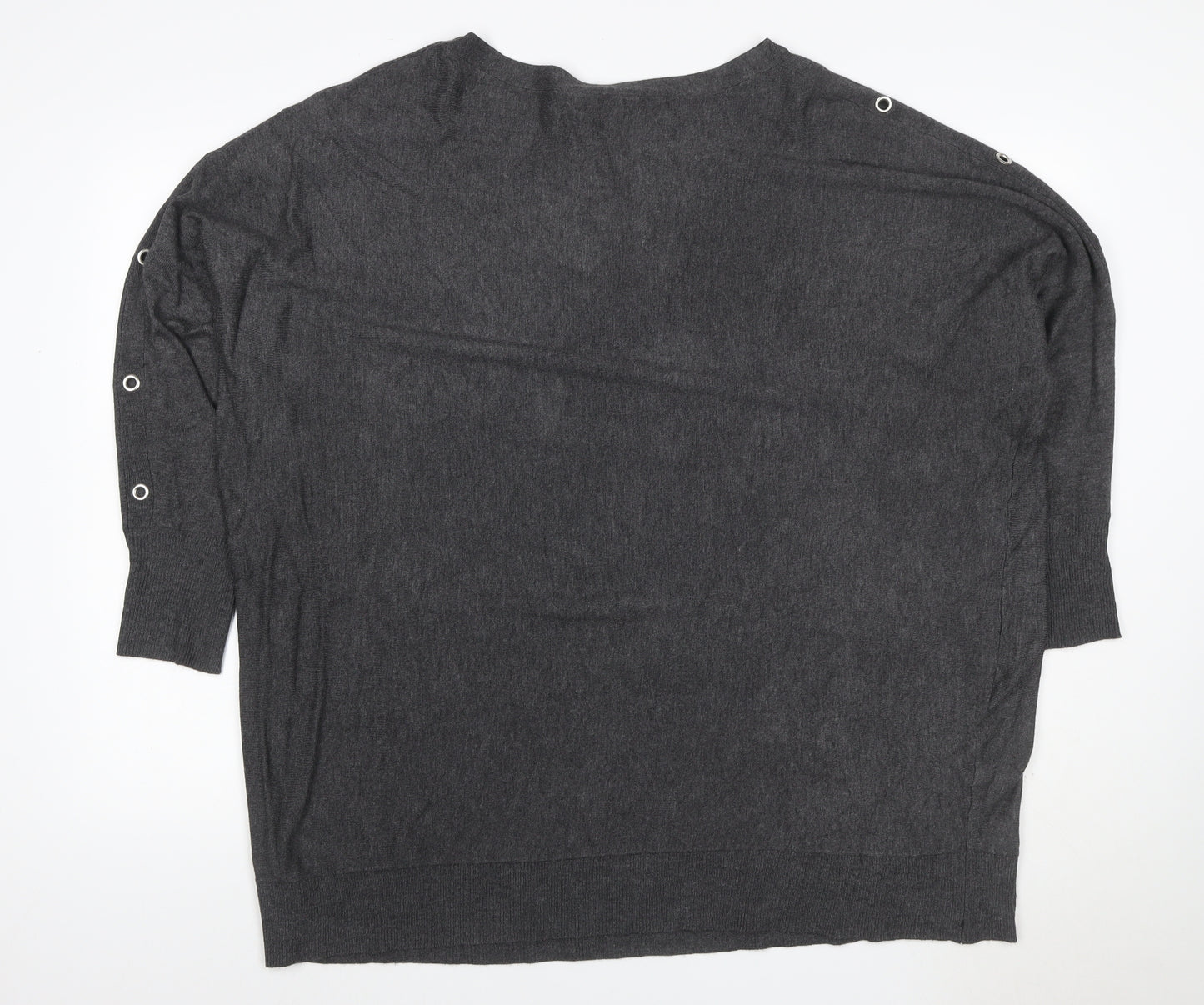 Yours Women Grey UK 22-24 Knit 3/4 Sleeve Eyelet Detail Top