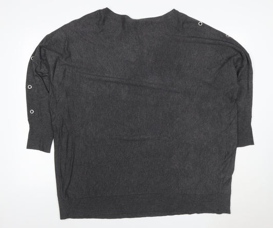 Yours Women Grey UK 22-24 Knit 3/4 Sleeve Eyelet Detail Top