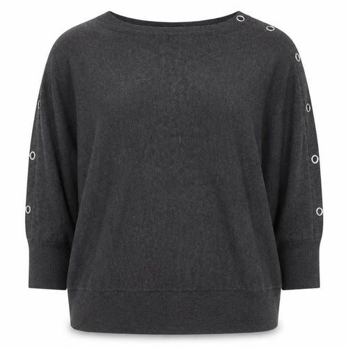 Yours Women Grey UK 22-24 Knit 3/4 Sleeve Eyelet Detail Top