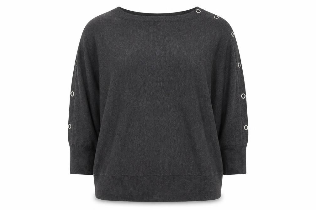 Yours Women Grey UK 22-24 Knit 3/4 Sleeve Eyelet Detail Top