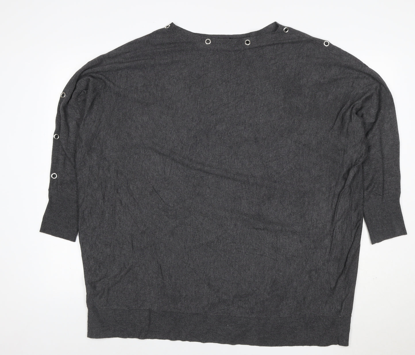 Yours Women Grey UK 22-24 Knit 3/4 Sleeve Eyelet Detail Top