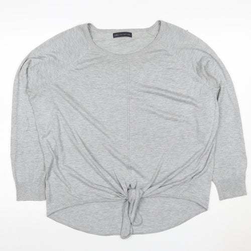 Marks and Spencer Women Grey UK 14 Tie Front Jersey Top Long Sleeve